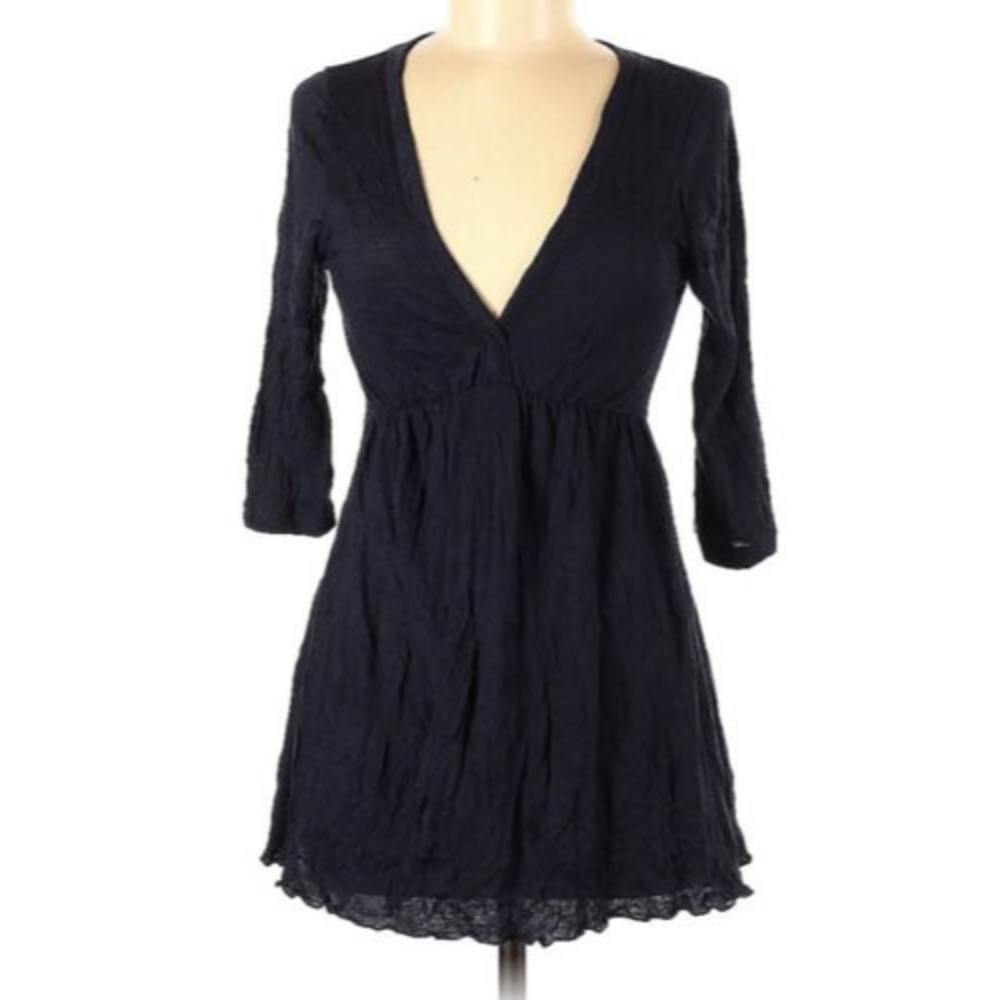 Surrealist Shirt Size 2 Boho 3/4 Sleeve Tunic Blue Top V Neck Long Blouse